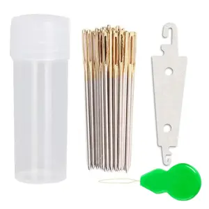 100Pcs Cross Stitch Needles +2 Needle Threader Golden Color Large Eyes Cross Stitch DIY Embroidery Hand Needles Sewing Needles in Transparent Box (28#) - Home Improvement.