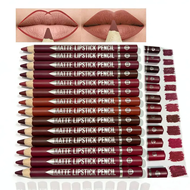 Women's 12PCS Multicolor Matte Lipliner Cosmetic Set - Cream Pencil, High Pigmented, Chamomile + C Formula, Sharpenable Tip, Lips&Brows Compatible, Soft Smooth