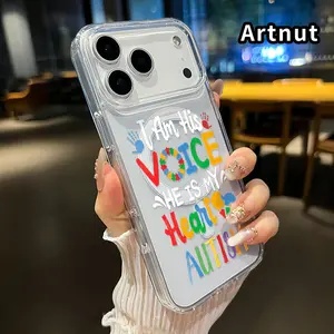 Clear Magnetic Phone Case for iPhone 17 Pro Max 16 Plus 15 14 13 12 11 Air E Autism Voice Heart Pattern Acrylic Hard Back Soft Silicone Edge Anti-Fall Cover Shell for boy girl