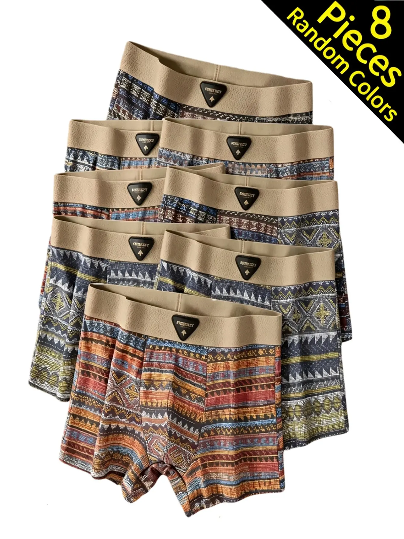 8-Piece Men's Graffiti Printed Boxer Shorts - High-Elasticity Color-Blocking Sports Shorts, Suitable For Gym Wear, Machine Washable