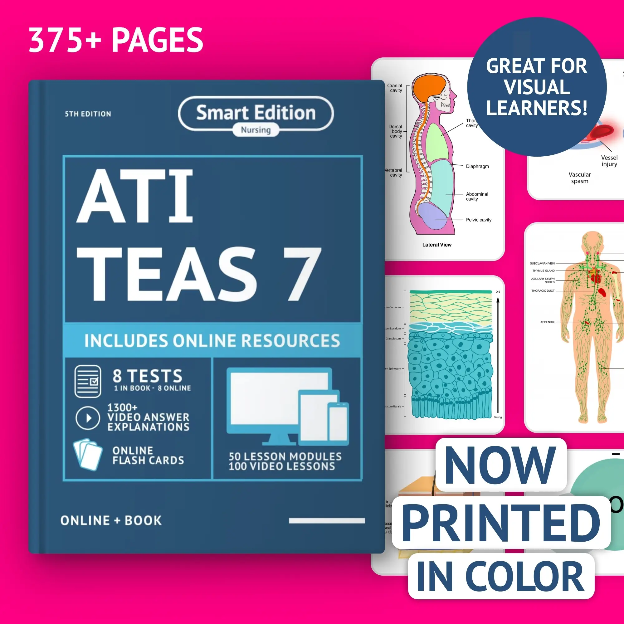 Smart Edition ATI TEAS 7 Study Guide In Color - Comprehensive Nursing Exam Prep with 8 Practice Tests & Online Resources for Visual Learners