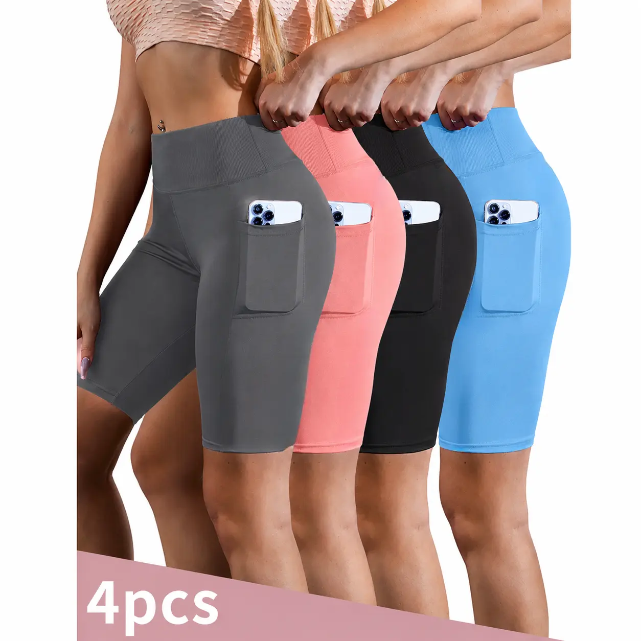 Women's Yoga Leggings 6-Pack, High-Waisted Seamless Fitted Tights with Tummy Control, Pockets & Butt-Lifting for Running, 6Pcs Pack