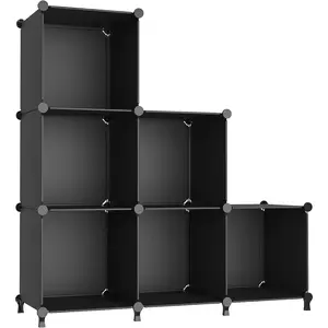 AWTATOS Cube Storage Organizer, Storage Cubes Shelves Bookshelf, 6 Cube Closet Organizers and Storage, DIY Stackable Plastic Clothes Organizer Shelving for Bedroom, Home, Black