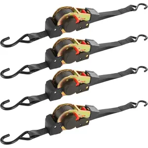 4 Pack 1 Inch Retractable Ratchet Straps Heavy Duty 11.5ft Self Retracting Tie Down Straps with S Hook, 1410 LBS Break Strength, AutoRetract Ratchet Straps for Motorcycle, Kayak, ATVs, Boats