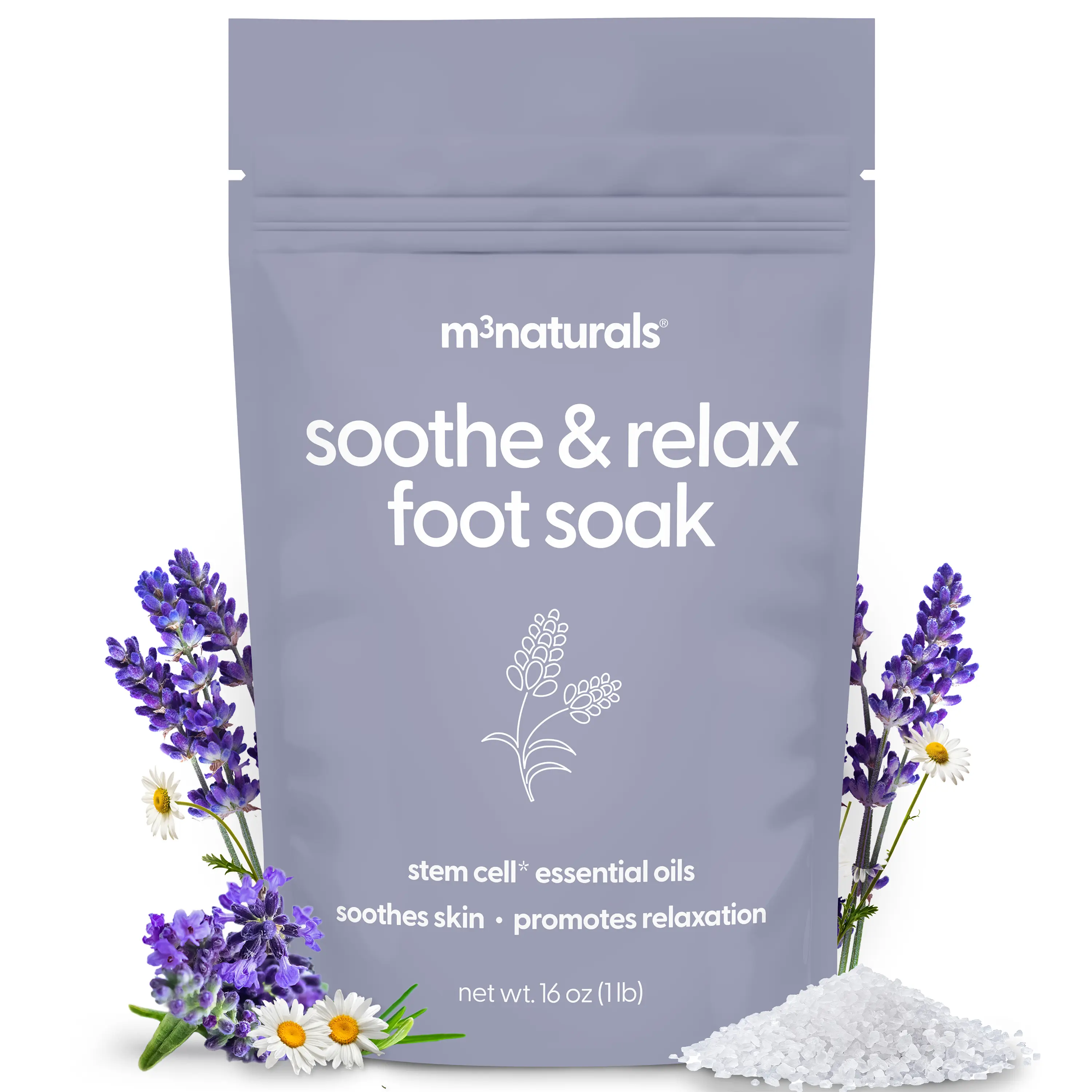 Soothe & Relax Foot Soak, 16 oz | Relaxing Magnesium Sea Salt Bath for Overworked Dry Feet & Stubborn Calluses | Helps Deodorize | Scented With Lavender, Lemon & Tea Tree Essential Oils | by M3