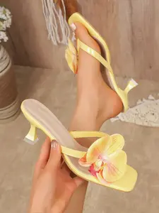 Unique Floral Design Elegant Classy Sandals, Square Toe Wine Glass Heel Slippers, Gentle Outerwear High-Heeled Shoes, Fashionable Women's Footwear