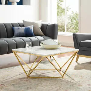 Modway Vertex Gold Metal Stainless Steel Coffee Table in Gold White