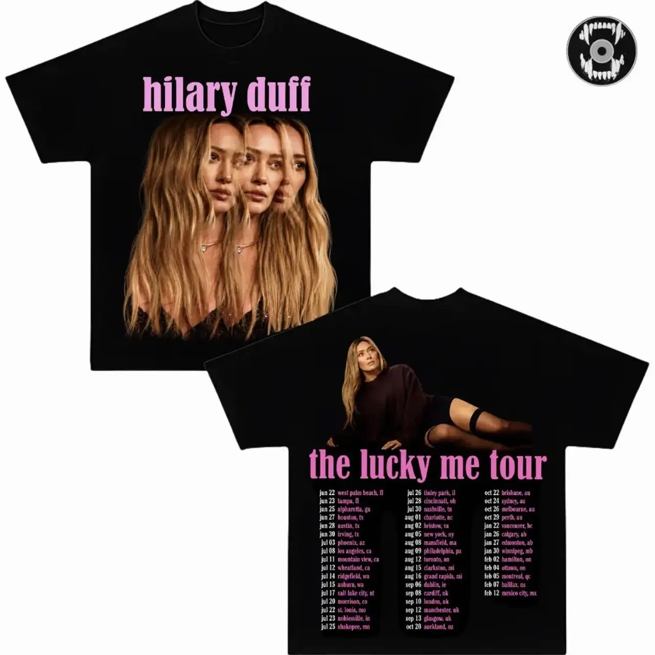 HilaryDuff Lucky Me Tour Double Sided Graphic Tee, Vintage Pop Singer Tour T-Shirt, Concert Fan Merch, Heavyweight Cotton Oversized Streetwear, Retro Music Gift Tee KC5