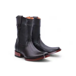 Men’s Chocolate Floter Leather Boots – Dubai Toe Cowboy Style w/ Zipper