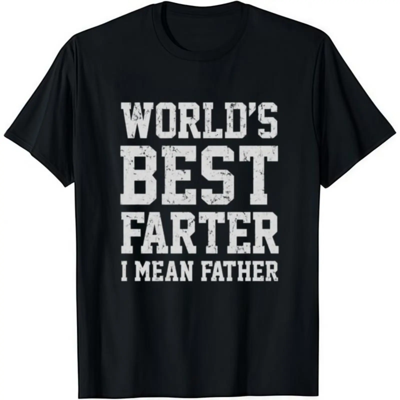 Soft Short-Sleeve Cotton Crew Neck T-Shirt - "World Best Farter I Mean Father" Prints Top, Casual Classic Graphic Tee for Everyday Wear