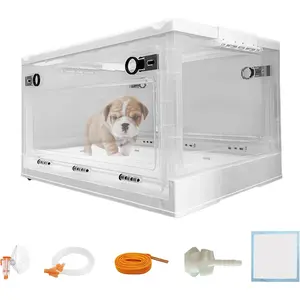 Pet Oxygen Chamber with Wheels, Folding Kitten Incubator Brooder Nursery, Breathable Visible Dog Incubator with Pet Urine Pad Mask Connection Valve，28L