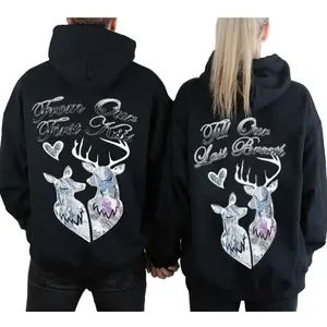 Deer Couple First Kiss Till Last Breath Couple Hoodies Graphic Hoodie Casual  Fleece Fabric Pullover Hooded Sweatshirt for Women for Men, Perfect Gift