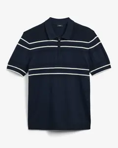 Express Textured Open Knit Striped Cotton Quarter Zip Sweater Polo