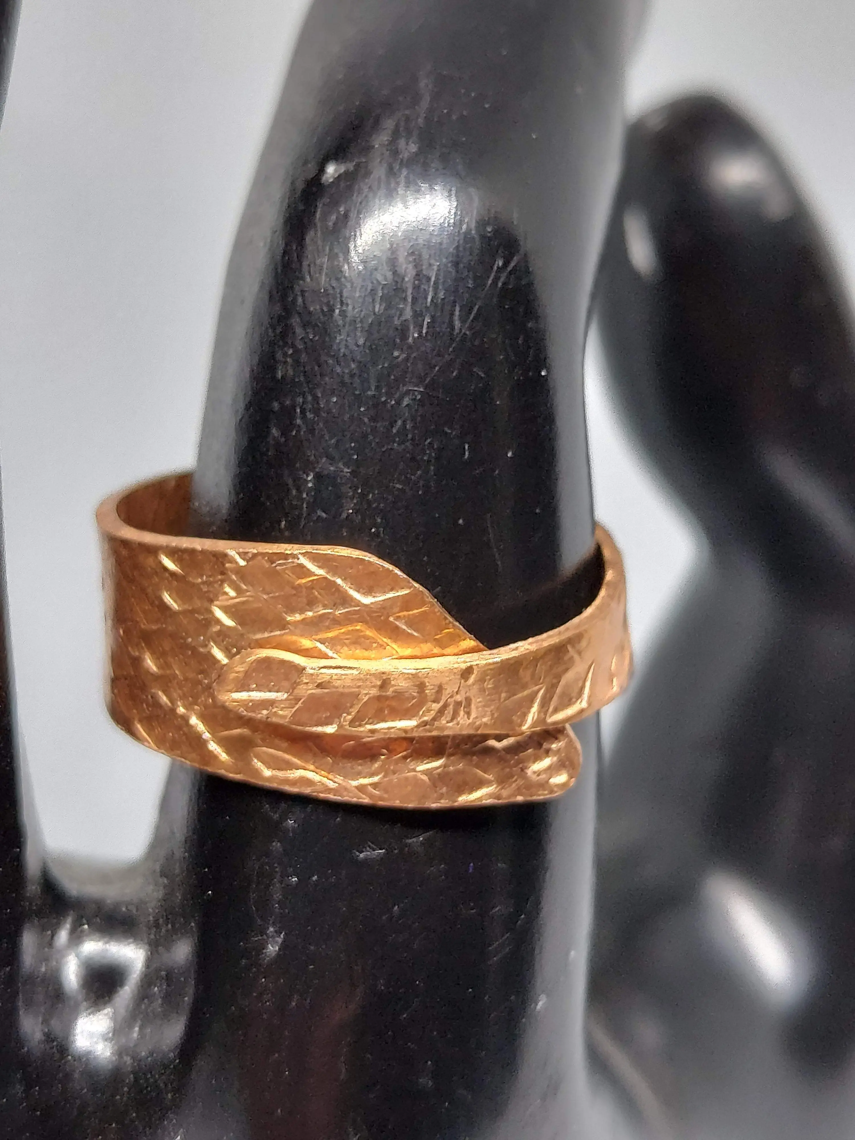 Skinny Fabric Pressed Copper Ring - Adjustable Design, Unique Fabric Pressed Copper Pattern, Versatile Style for Any Outfit