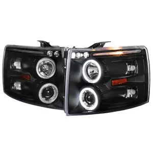 2007-2013 Chevrolet Silverado 1500/ 2007-2014 Silverado 2500HD 3500HD Dual Halo Projector Headlights (Matte Black Housing/Clear Lens)