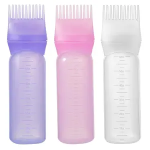 Rooted Applicator Bottle Hair Color Application Oil Applicator, 3 Bottles of Hair Oil Application Brush, with Graduated Color Scale (pink, Purple, White) Haircare