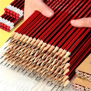 50pcs HB Pencil Set with Erasers - Fine Pencil for Writing/Sketching, Red & Black Design, Durable & Comfortable