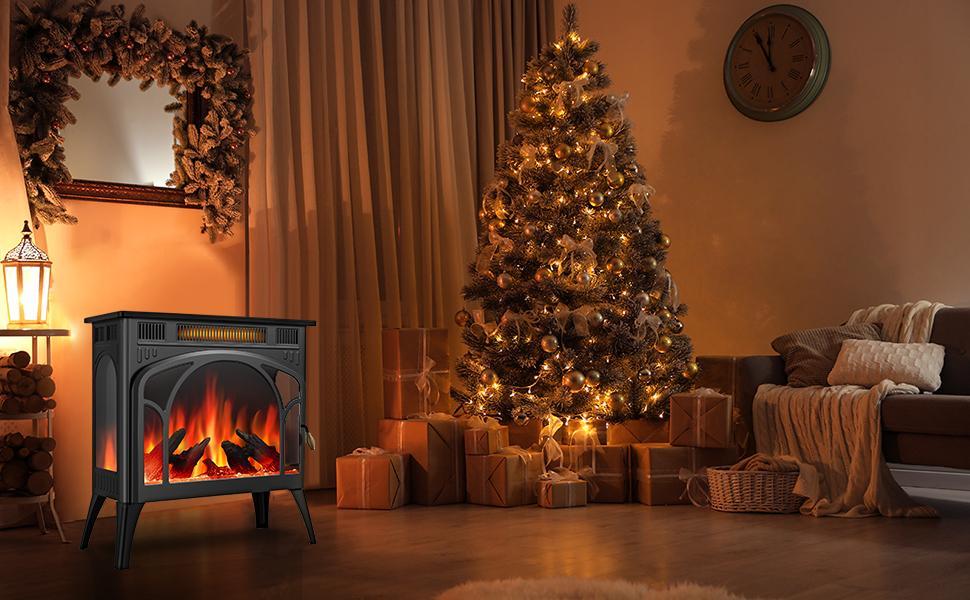 R.W.FLAME Electric Fireplace Heater 12 Flame Colors/ 4 Flame colors, 25"/ 17''Freestanding Infrared Stove, 5100BTU, 3D Realistic Flame Effects, Adjustable Brightness and Heating Mode, Overheating Safe Design, Remote, Timer, ETL Certified energy efficient