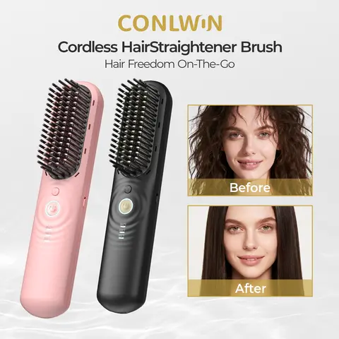 CONLWIN 2-in-1 Cordless Battery-Powered Dual Hot/Cold Brush - Hair Tools with 3-Temp Settings, 3 Temp Levels, 350M Negative Ions, Frizz-Free Styling for Thick Curly Hair, Portable Mini Gift for Women (Girlfriend; Not for Cars)