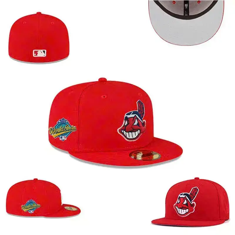 New Cleveland Indians Embroidery Baseball Era Hat 59FIFTY Flat Brim Fitted Baseball Cap Vintage Sports Hat Embroidered MLB Style Streetwear Hip Hop Cap Unisex Men Women Casual Fashion Outdoor Adjustable Gift Baseball Fan Cap