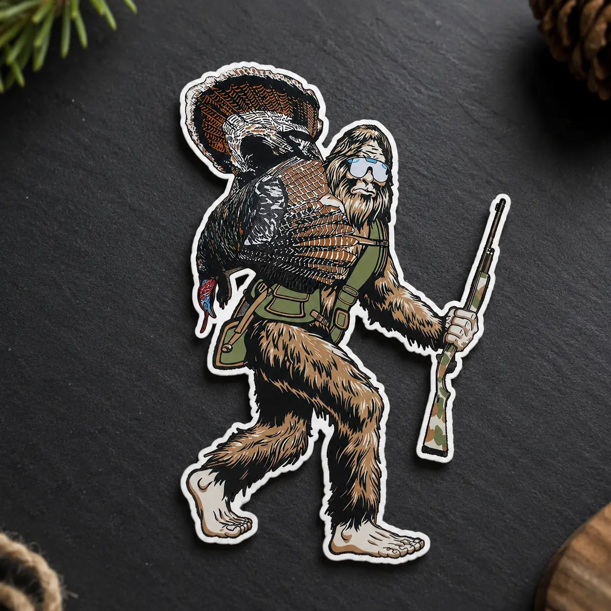 Bigfoot Turkey Packout Sticker, Funny Sasquatch Hunting Vinyl Decal, Turkey Hunter Gift, Waterproof Outdoor Car or Cooler Decoration, Laptop Water Bottle Decal