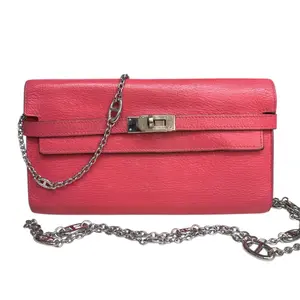 Pre-owned HERMÈS Leather Crossbody Bags Hermes Pink Chevre Kelly Wallet with added Chain
