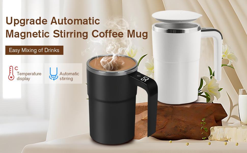【Buy 1 Get 1 Free】Electric Self-stirring Coffee Mug Magnetic Stirring Cup Rechargeable Automatic Mixing Cup w/LCD Thermometer for Coffee/Milk/Cocoa at Office/Kitchen/Travel