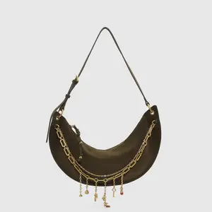 URBAN REVIVO 2026 Spring New Women's Adjustable Shoulder Bag - Holiday Tassel Half Moon Purse, Casual Handbag Satchel, Single-Shoulder Design, Model UAWB60097