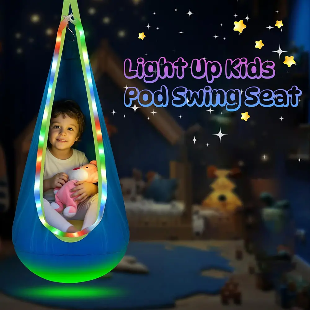 Upgraded LED Light Hammock Chair Swing Seat (Batteries Not Included) – Hanging Lounge Chair Swing Hammock with Remote Control Lighting, Swinging Chair Outdoor, Perfect for Indoor & Outdoor Use, Ideal Christmas Gift