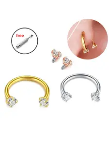 GGIRL 18G 8mm Internally Threaded Horseshoe Nose Ring with 3mm Artificial Zircon & Free Ball Holder Tool | Fashion Piercing Jewelry Gift for Christmas & Birthdays