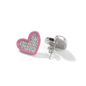 Unisex Colored Heart Stud Earrings in Green or Pink