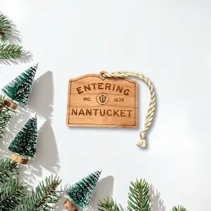 Cherry Wood Nantucket Town Sign Ornament – Handmade Massachusetts Inspired Entering Town Sign, Coastal Travel Keepsake Gift, New England Holiday Decor