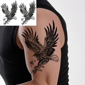 2 Bold Eagle Temporary Tattoos, Waterproof Dark Design with Sharp Edges, Lasts 1-3 Days, Perfect for Daring Men's Fashion, Fake Tattoos