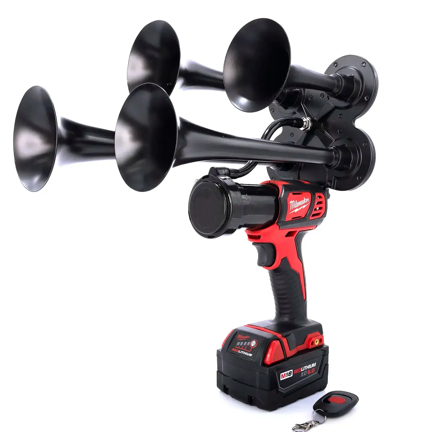 Milwaukee M18 Impact Train Air Horn Core Model with Quad Metal Trumpets Remote Control 160 ft Range Cordless Battery Powered for Automotive Enthusiasts