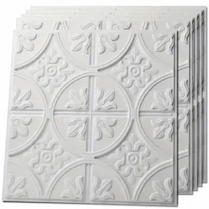 Art3d 12-Pack Drop Ceiling Tiles 24"x24" Ceiling Panel, Fancy Classic Style in White, 48 Sq.ft/Case