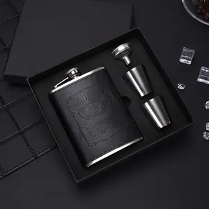 8oz Stainless Steel Hip Flask Set with Leather Sleeve, Funnel & Shot Glass, Premium Gift Box, Ideal for Men, Party Camping Outdoor Use