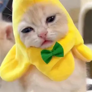 Adorable Banana-Shaped Pet Costume Hat with Green Bow - Cozy Wool Hood for Cats & Small Dogs, Machine Washable, Ideal for Holiday Parties, Hat Accessories