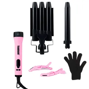 Trademark Beauty Interchangeable Iron 1 inch Barrels 2 in 1 Hair Iron Kit Multifunction Hair Wand & Waver Lightweight Handle Adjustable Temperature Travel Pink