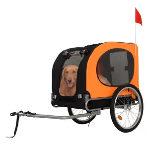 GARVEE Folding Dog Bike Trailer with 19'' Quick Release Wheels, Heavy Duty Pet Cart for Small to Medium Pets, Holds up to 88 Lbs, Universal Bicycle Coupler, Durable and Portable, Orange