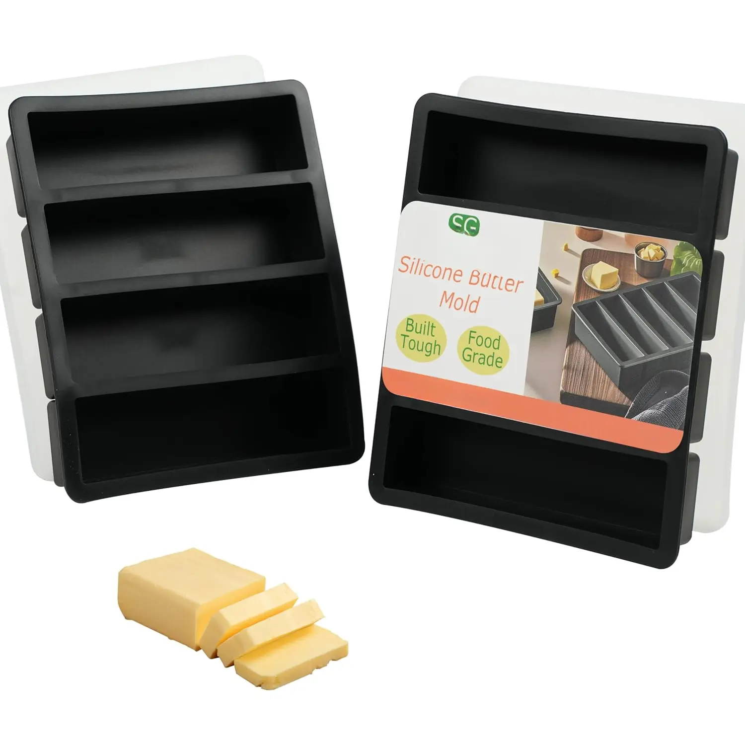 2 count  Butter Mold Tray with Lid, Non-Stick Butter Maker, Fits Standard Butter Size, Ideal for Butter, Soap Bars, Energy Bars, and Cakes (Black)
