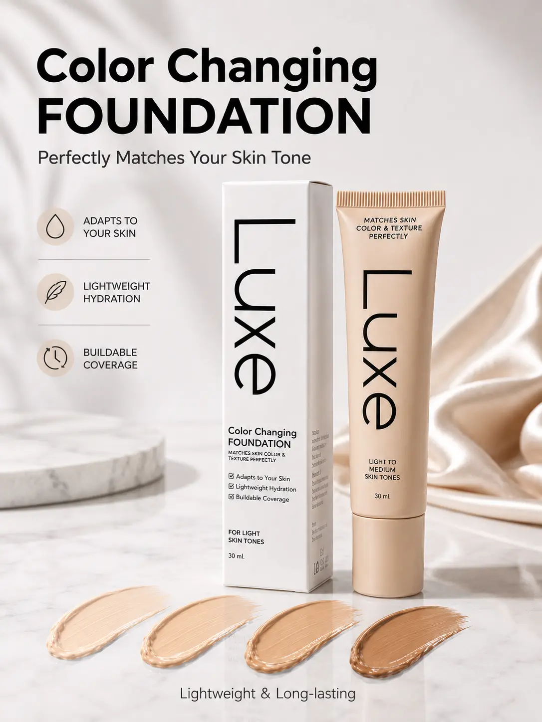 LUXE Women's Color-Changing Foundation Concealer - Instantly Adapts to Skin Tone, Delivers Flawless Finish, Creates Smooth Texture for All Skin Types, Ideal for Daily Wear