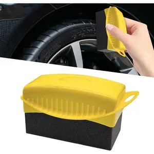 Tire Dressing Applicator, Tire Shine Applicator, Wheel Waxing Wipe Polishing Sponge with Lid,  Accessories  Wheel Detailing  Fit for  Waxing Polishing Cleaning (Yellow)