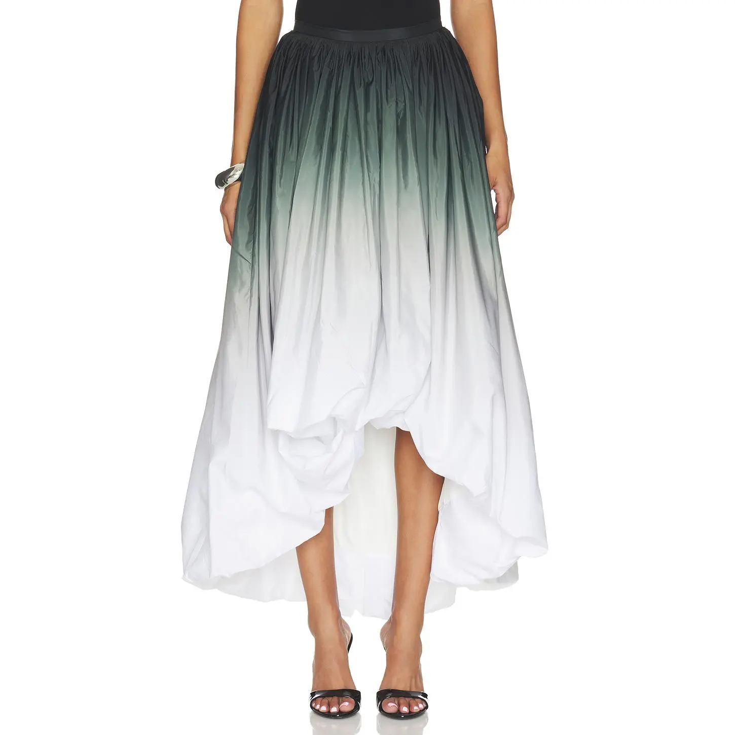 Norma Kamali Hi Low Bubble Skirt in Black & White Ombre