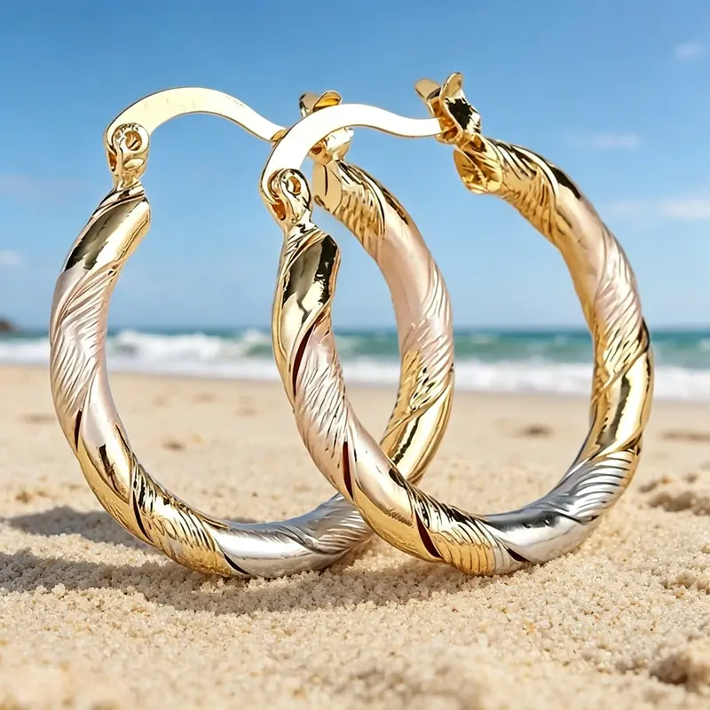Female Round Gold-Tone Earrings Gold Hoops Set, 2 Pair/Set(25mm/0.98in) Hypoallergenic Waterproof Lightweight Cartilage Jewelry for Daily Elegant Accessory