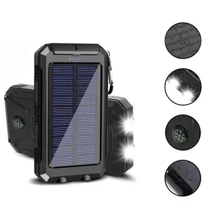 10000mAh Solar Power Bank, Portable Fast Charger with Dual USB, IP65 Waterproof, LED Flashlight & Compass, Perfect for Camping Hiking Outdoor Survival-10000mAh Solar Power Bank, IP65 Waterproof Fast Charger with LED Flashlight & Compass for Outdoor
