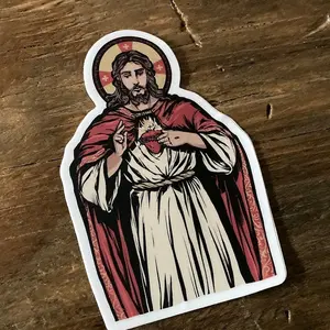 Sacred Heart of Jesus Vinyl Sticker, Hard Hat Sticker, Bue Collar Sticker, Construction Sticker, Hard hat stickers, lunchbox sticker, Journeyman sticker, 409 carpenters, working class, carpenters stickers, union stickers