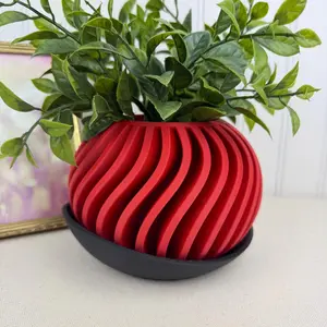 The Surge Planter, Indoor Flower Pot, Tabletop Planter, Wave Pattern, Opening Diameter 3", Overall Size: 4" tall x 5.675" wide