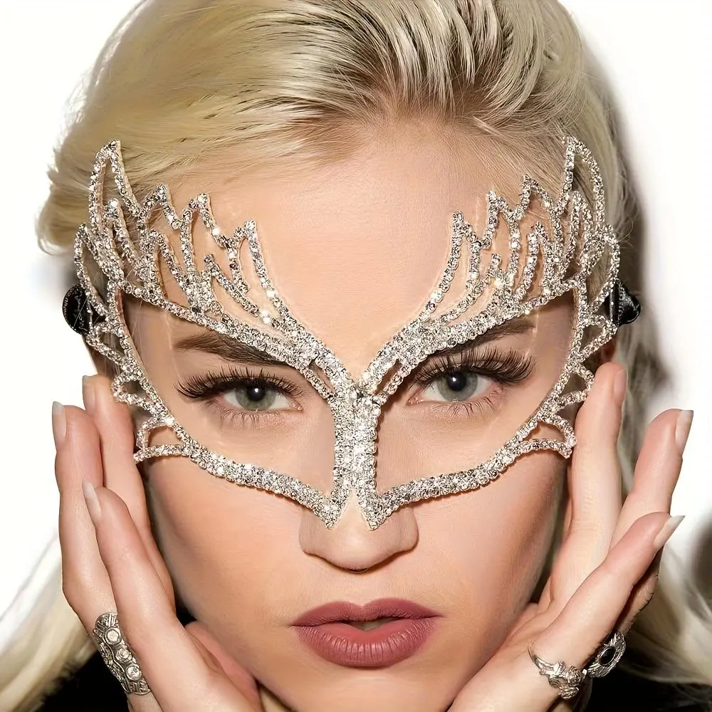 Women's Luxury Rhinestone Angel Wings Mask, Festive Nightclub Party Face Ornament, Cross-Border Sale Party Accessory, Cross-Border Sales