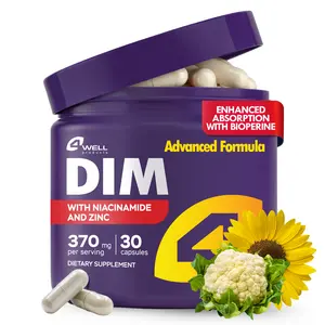 4Well DIM Complex 370 mg Vitamins Minerals & Wellness Supplements Advanced Formula with Niacinamide Zinc 30 Capsules 370Mg Each Enhanced with BIOPERINE for Estrogen Balance Mood Energy and Hormonal Support