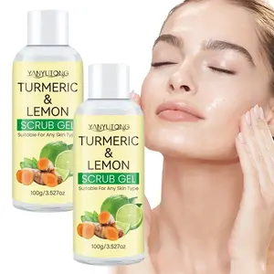 Lemon turmeric exfoliating gel 100g, rich in aloe, lemon, turmeric, vitamin C, etc., soft, delicate, mild and non irritating, moisturizing, brightening skin, Radiance, facial cleaning and physical exfoliating gel